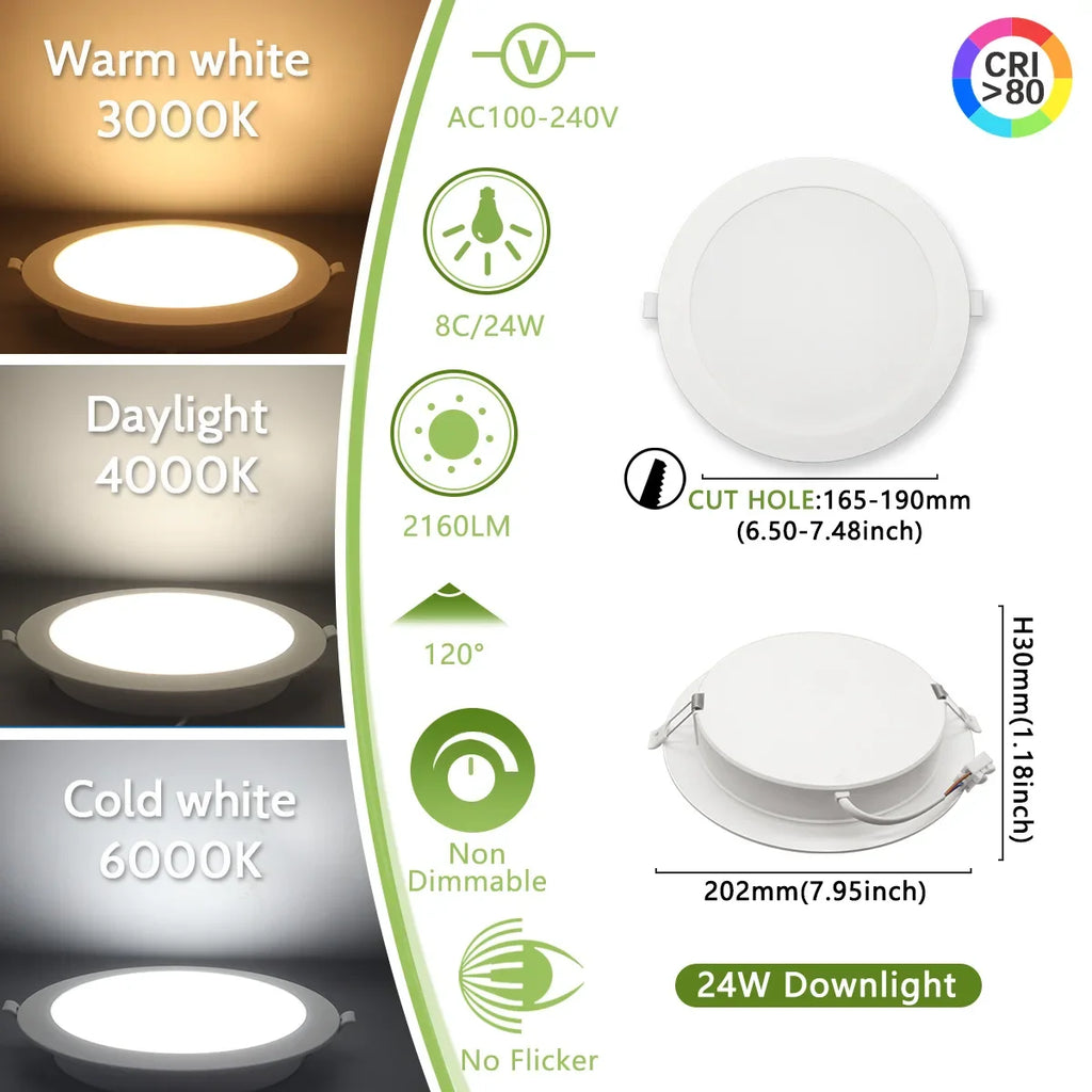 2PCS LED Downlight AC100-240V 6W 10W 14W 17W 20W 24W LED Ceiling Spot 3 CCT Recessed in Downlight Light Cold Warm White Lamp