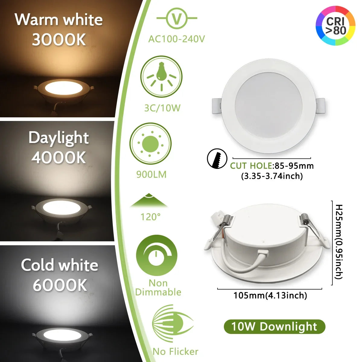 2PCS LED Downlight AC100-240V 6W 10W 14W 17W 20W 24W LED Ceiling Spot 3 CCT Recessed in Downlight Light Cold Warm White Lamp