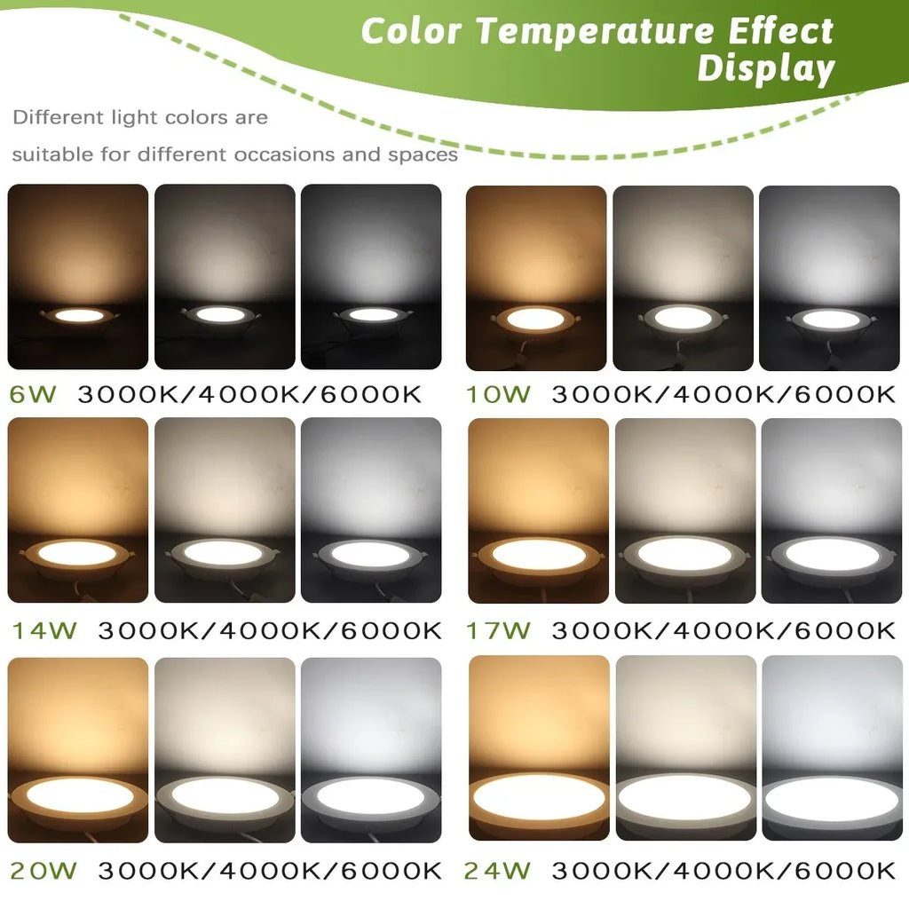 2PCS LED Downlight AC100-240V 6W 10W 14W 17W 20W 24W LED Ceiling Spot 3 CCT Recessed in Downlight Light Cold Warm White Lamp